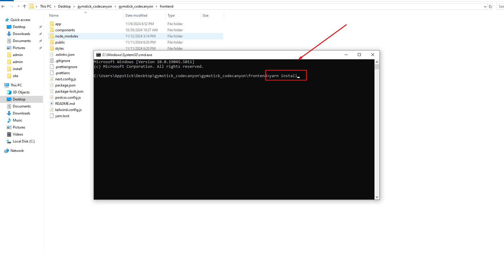 yarn install command